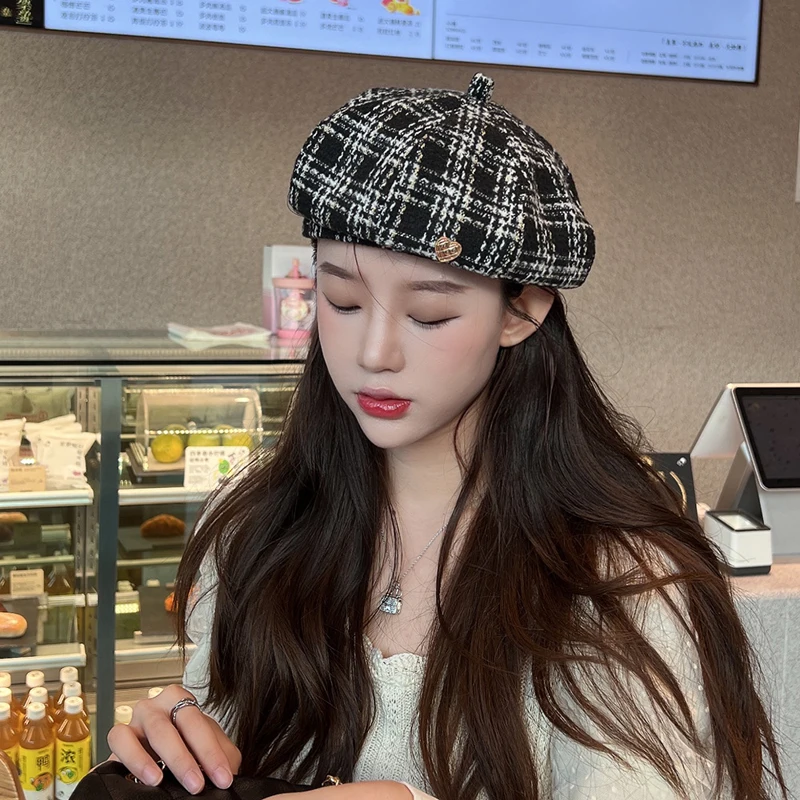 Wholesale Winter Women Fashion Artist Painter Newsboy Hat Plaid Beret Hat