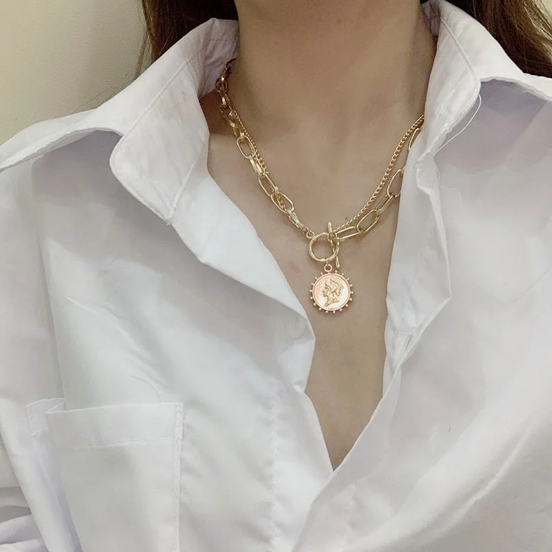Metal Retro Portrait Double Thick Chain 