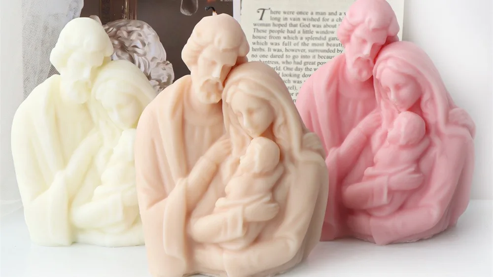 Catholic Holy Family Jesus Mary With Child Figurine Candle Mold Art