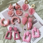 ZA Wedding Jewelry 30 Designs Dangle Statement Earrings Korea Fashion Pink Resin Beaded Drop Earrings For Women