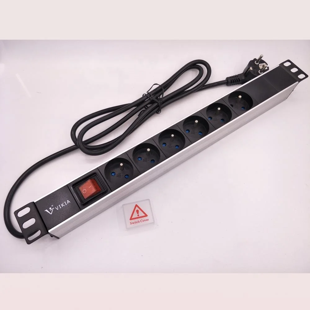 1U 8ways French Type Horitonal Network Cabinet Rack Power Distribution Unit with Surge Protector
