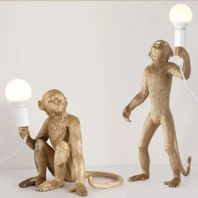 Nordic Retro Nordic Monkey LED Table Lamp Creative Senior Moving Object Hanging Restaurant Coffee Shop Bedroom Wall Light