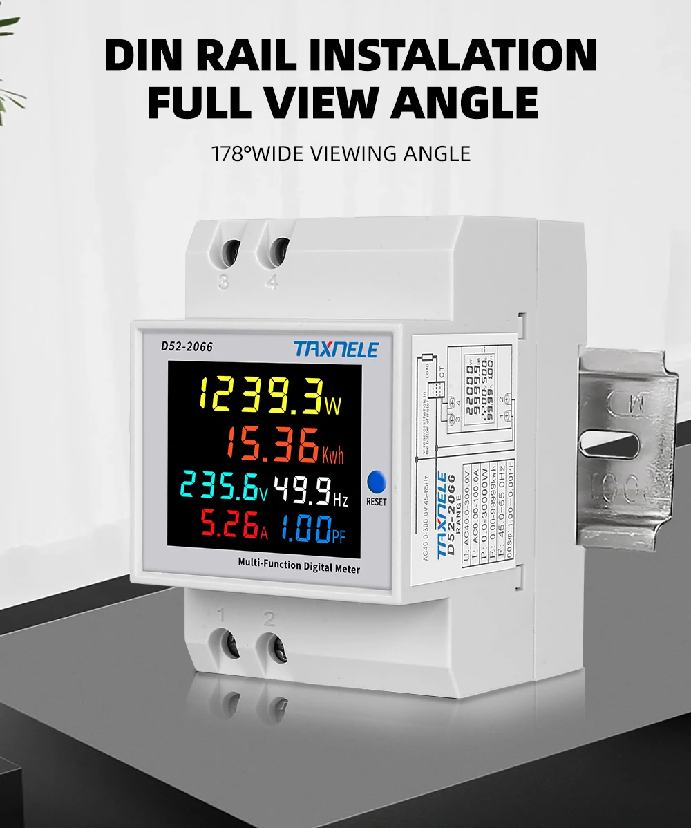 6IN1 Din rail AC monitor 110V 220V 380V 100A Voltage Current Power Factor Active KWH Electric energy Frequency meter VOLT AMP