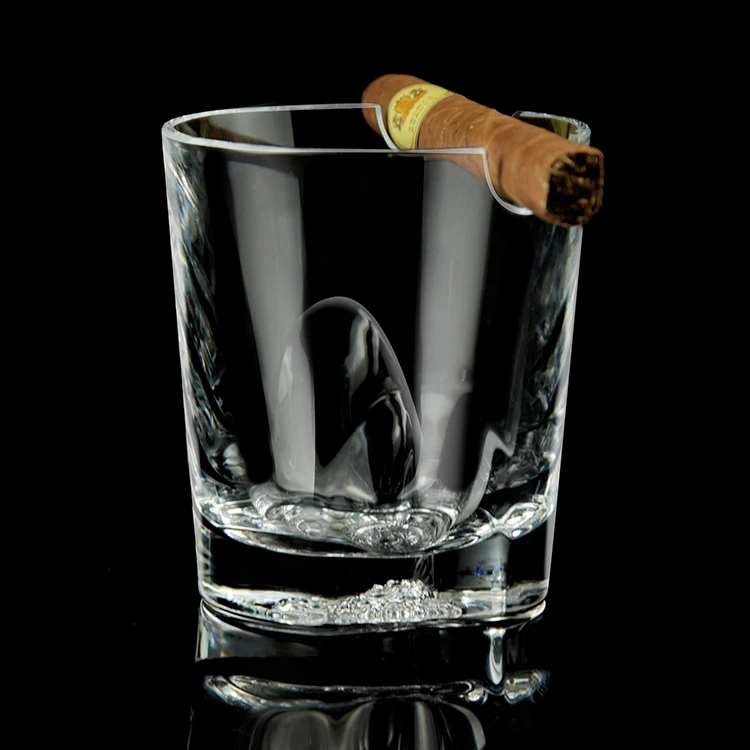 Free Sample Clear Customised Unique Whiskey Glasses Heavy Base Shot Glass Sublimation Cigar Holder Glass Cups  for Home Party