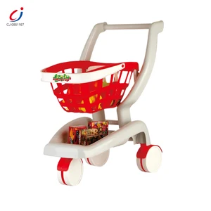 Chengji Happy Shopping Cart Toy Wholesale Supermarket Plastic Pretend Play House Kitchen Children Shopping Cart Toy with Food