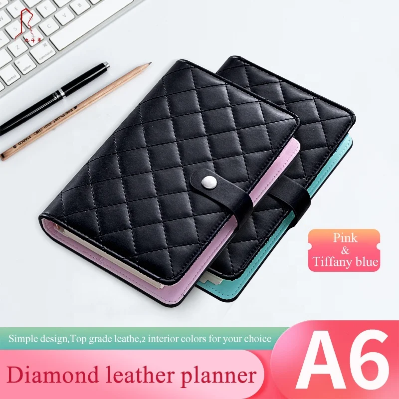 Black Leather A6 Agenda, Black Vegan Leather Planner, Black A6 Planner