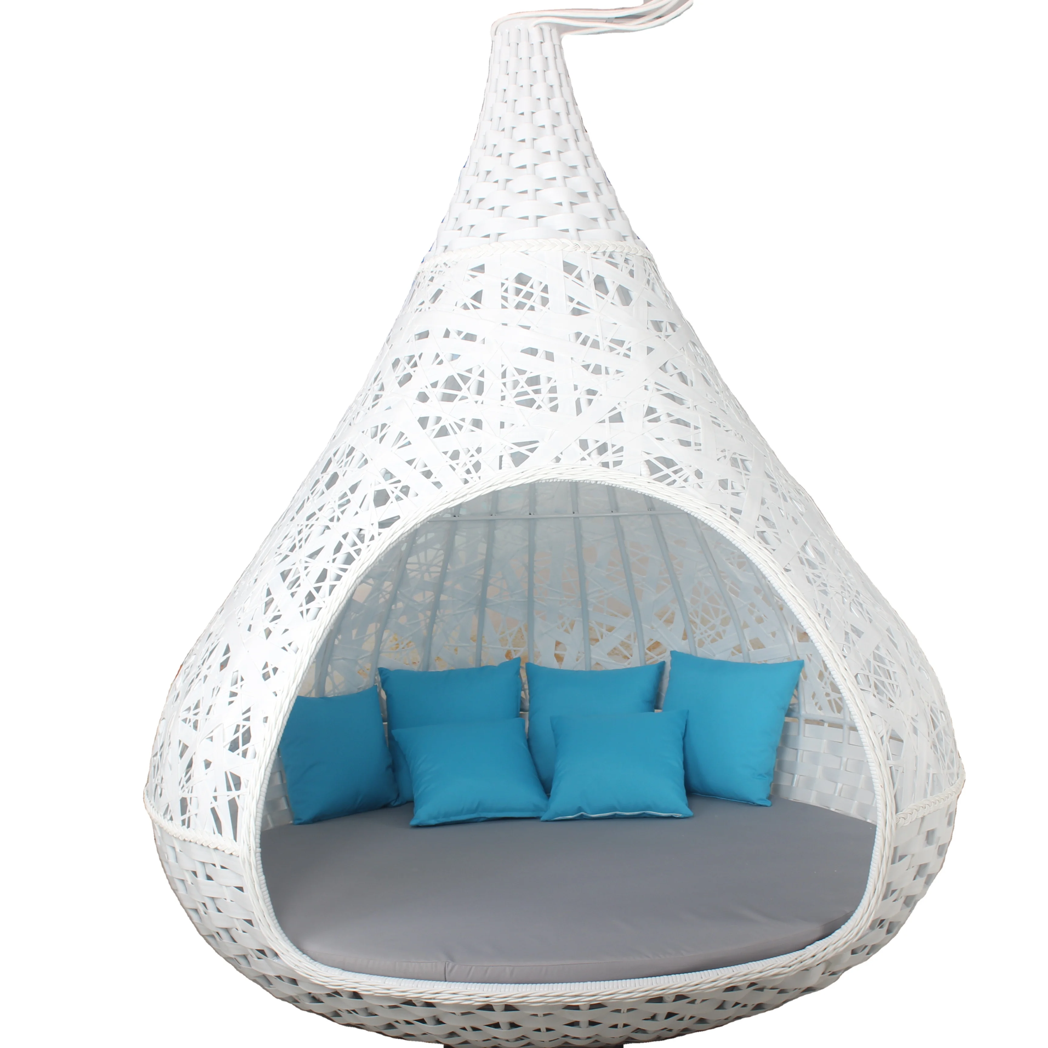 Новый дизайн, красивая поли ротанговая уличная садовая мебель, кровать с подушкой