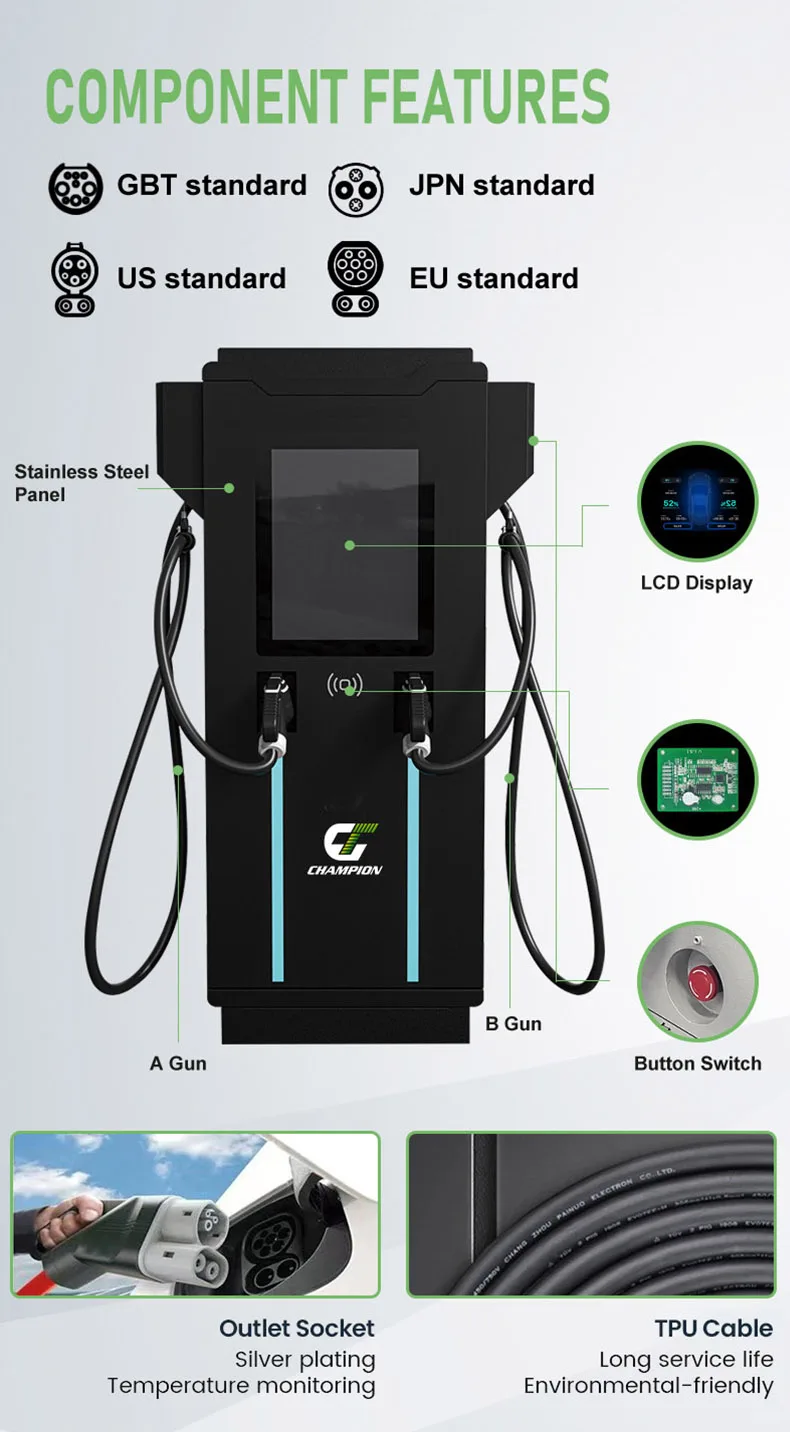 New EV CCS2 GBT CCS1 DC Fast Charger Floor Standing 80/120/240kW Dual ...