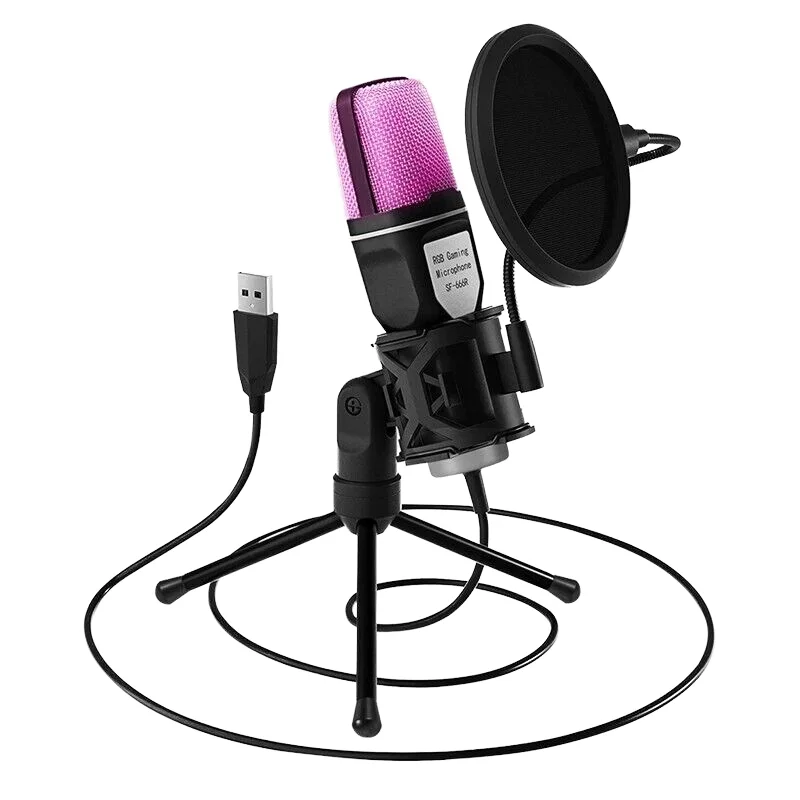 SF-666R Professional USB Wired Condenser Microphone RGB Gaming Mic