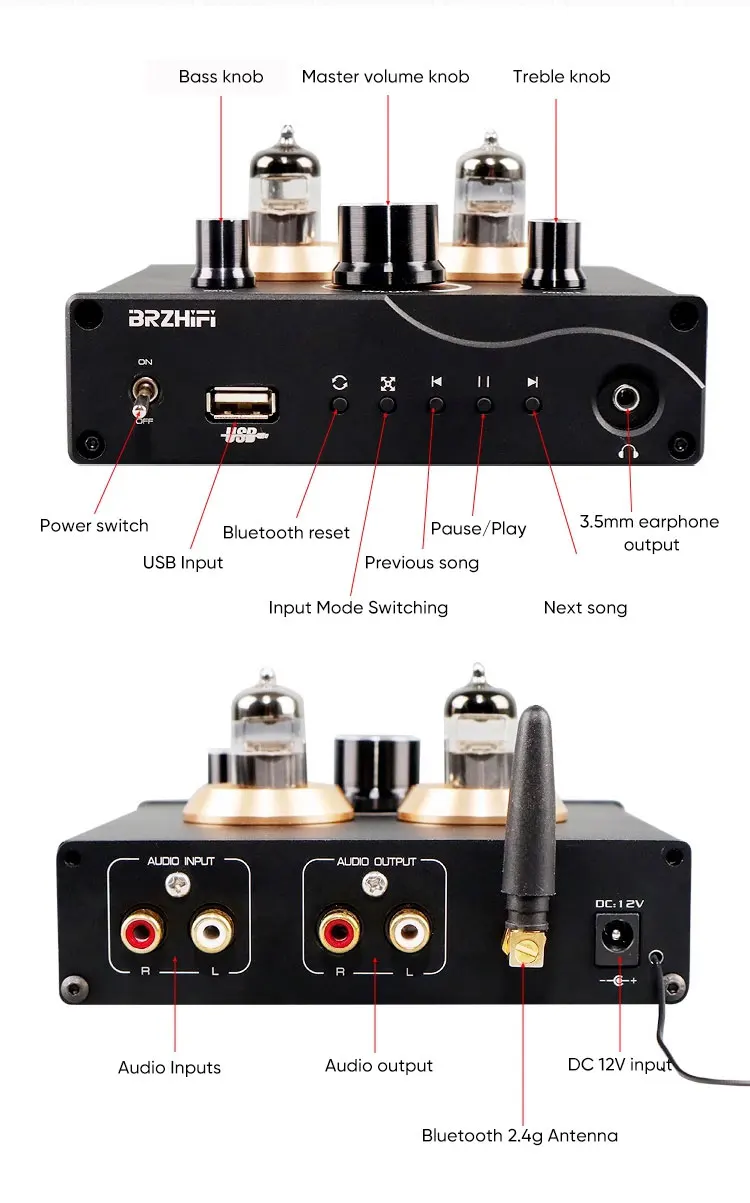 BRZHIFI F5 Tube Preamplifier BT5.0 Lossless Player Headphone Amplifier APP Remote Control And Digital Turntable Stereo HIFI Amp factory