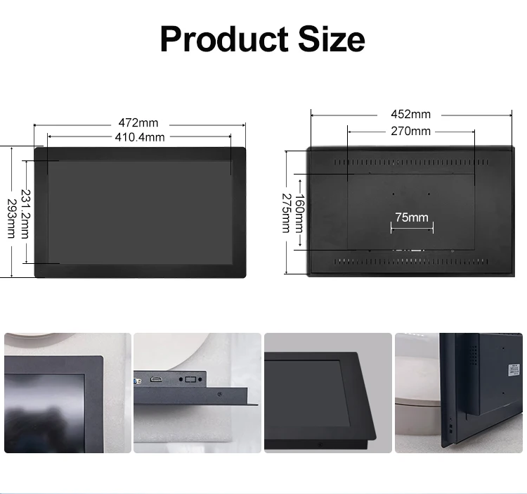 18.5 / 18 Inch VESA Wall Mounted Touch Screen Metal Embedded Touchscreen Industrial Monitor LED Display