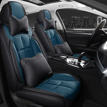 Full Leather Four Seasons Universal Car Seat Cover Full Surround Breathable Seat Cushion Blue Car Seat Cover Full Set