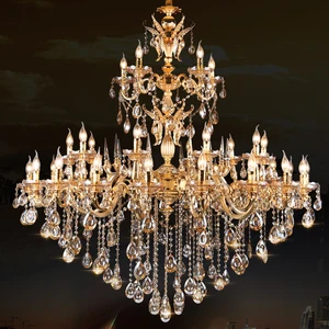 European Luxury Ceiling Gold K9 Crystal Lamp Living Room Villa Wedding Decoration Maria Theresa Candle Chandeliers