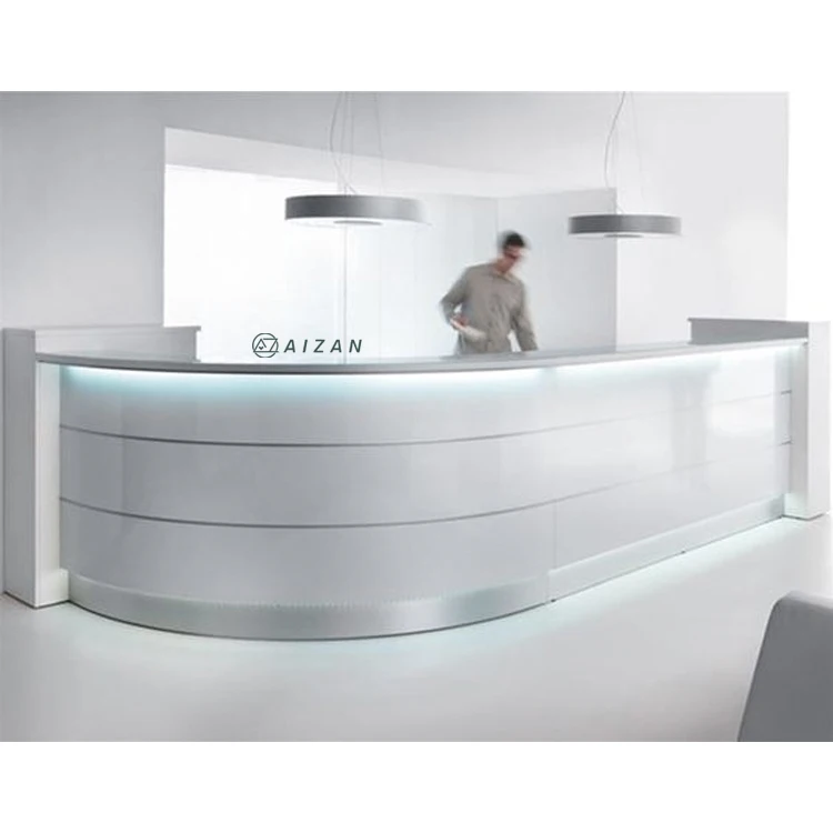 Curved Office Reception Desk Table Modern Office Furniture Luxury White Information Desk Counter