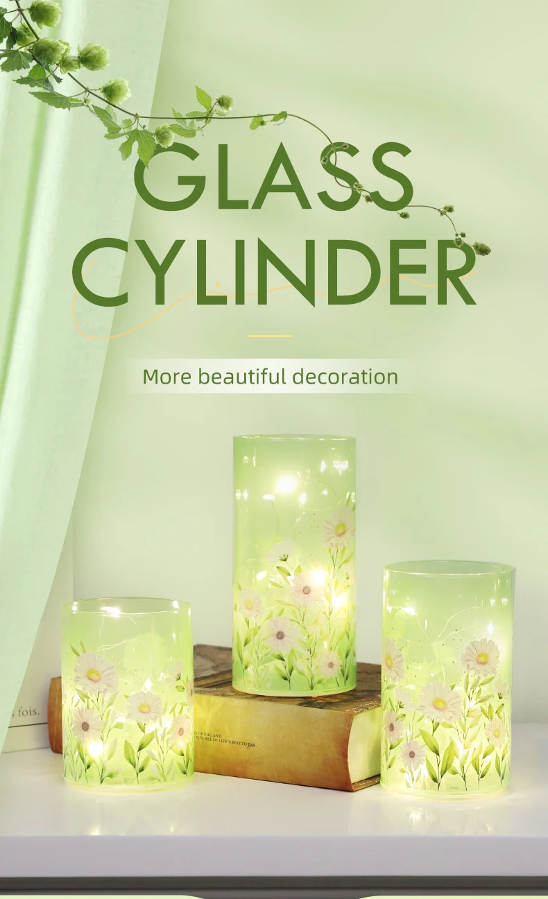 2023 New Battery Operated Christmas Decorative Led lighted Up Etched Glass Cylinder manufacture