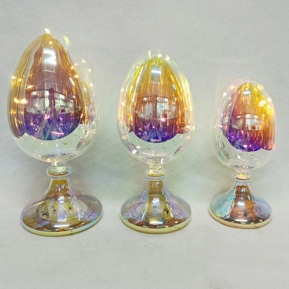 Custom indoor battery operated small hanging glass led easter spring time egg string lights set decorations products for sale supplier