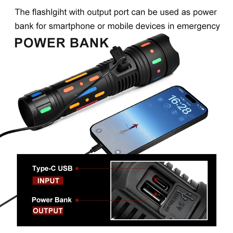 Lampe Torche LED 30W Rechargeable - Super Lumineuse - Tactique + COB - Lot Complet