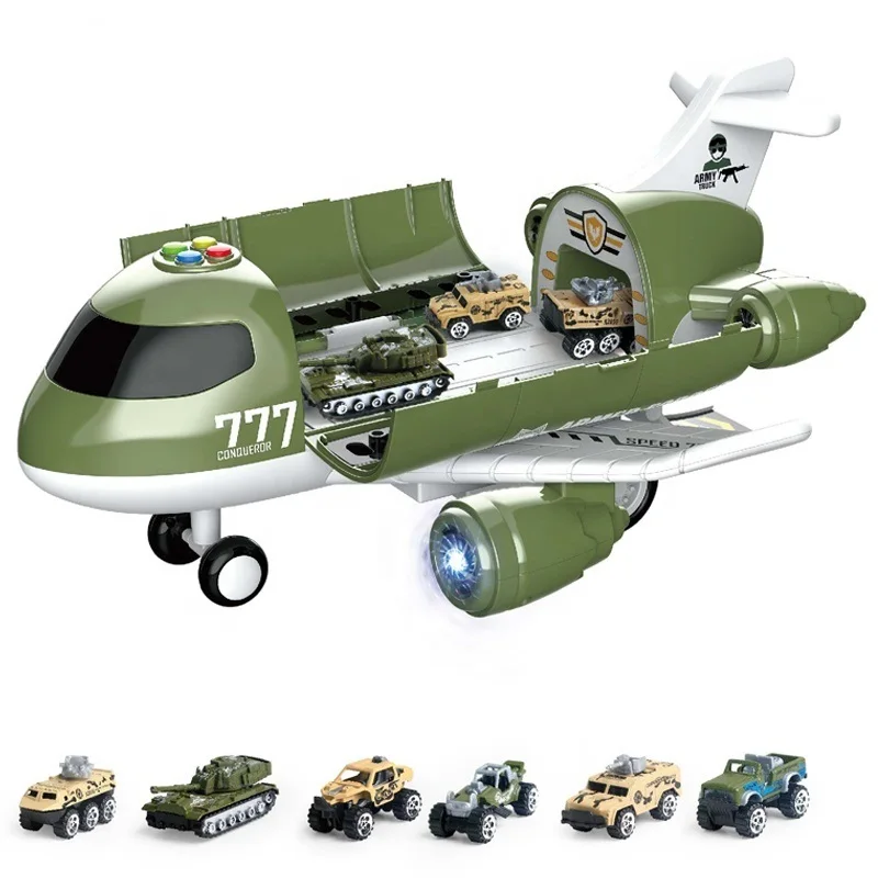 New Military Cargo Mini Cars Truck Girl Boy Baby Early Education Model  Transport Construction Airplane Toy With Car Toy Set