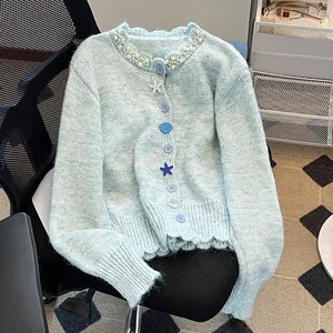 Wholesale Spring 2026 New Fashion Elegant Temperament Casual Bead Crew Neck Long Sleeve Knitted Women's Sweater