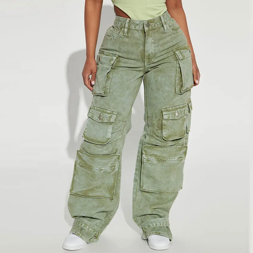 Oem Plus Size Women Wide Leg Jeans Denim Pants Side Pocket New Trouser ...
