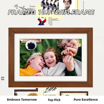 Frameo WiFi Digital Photo Frame 10 Inch Walnut Wood 32GB HD IPS Touchscreen 1280x800 Share Via App/USB/SD Unisex Gift detail image