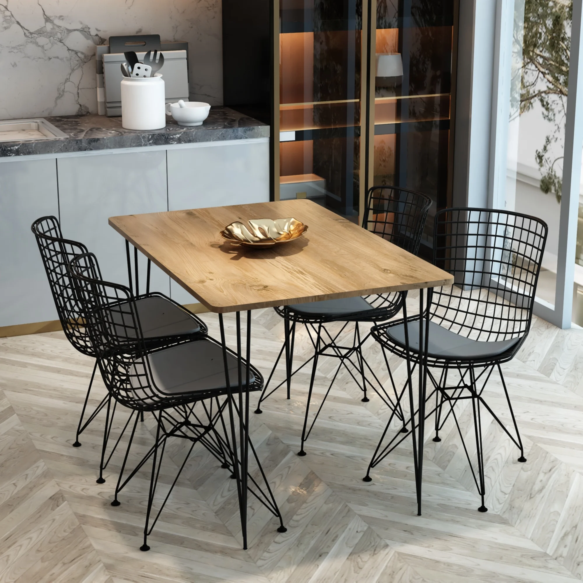 Kitchen Table Set Dining Table Living Room Furniture Garden Table Easy Assemble Metal Leg  Modern Home Furniture Made in Turkey