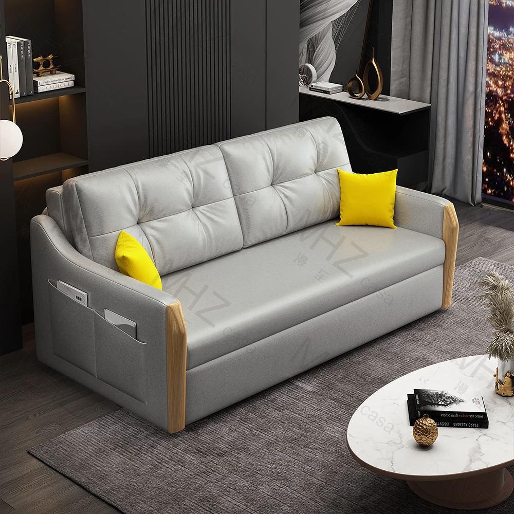 Solid Wood Sofa Bed Living Room Multifunctional Dual-use Foldable ...