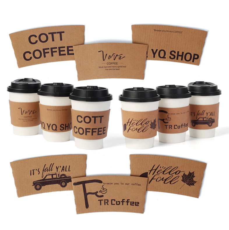 12 oz Disposable Custom Printed Logo Kraft Paper Coffee Cup Sleeve With Logo Biodegradable