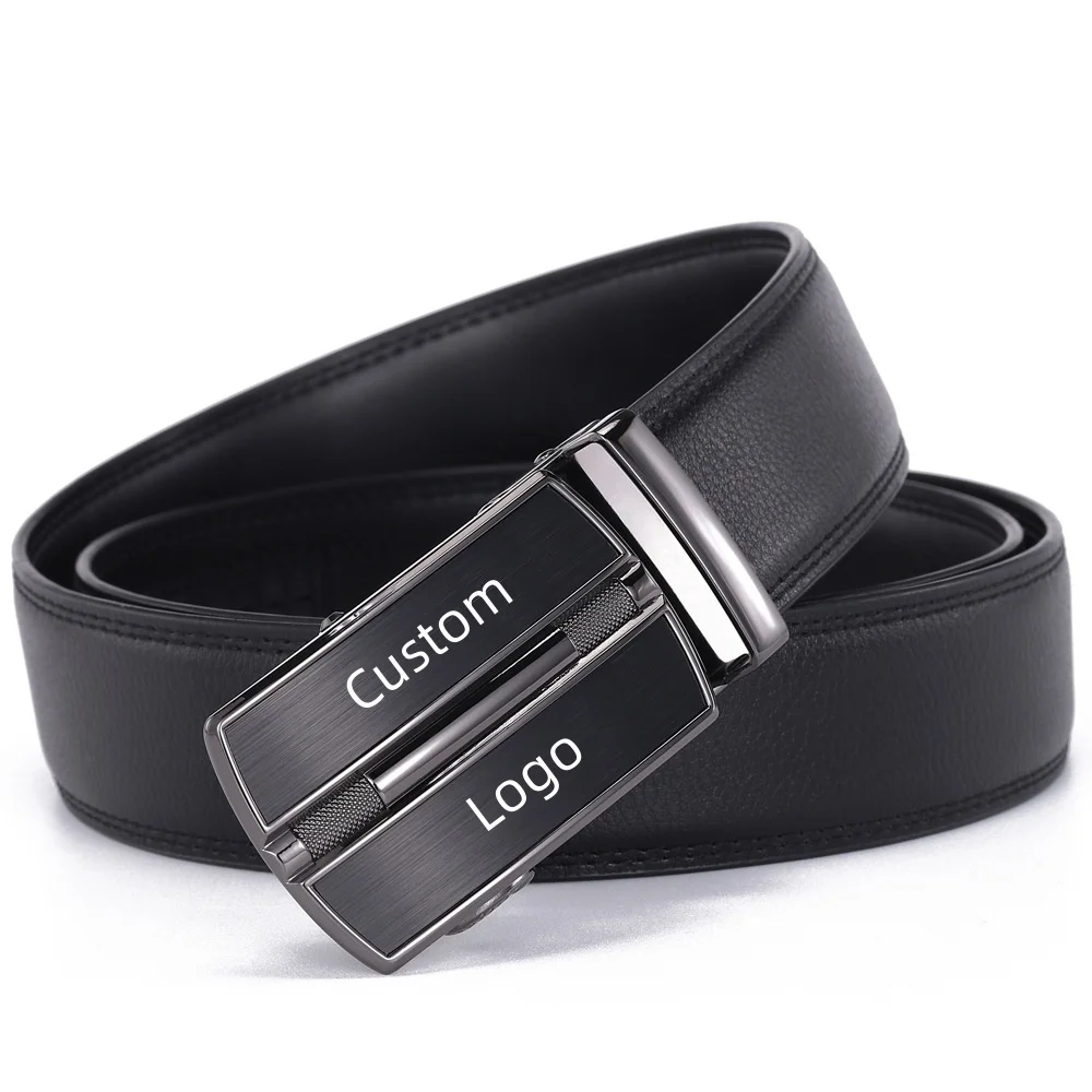Factory Adjustable Mens Genuine Leather Automatic Buckle Belt Custom Ratchet Belt