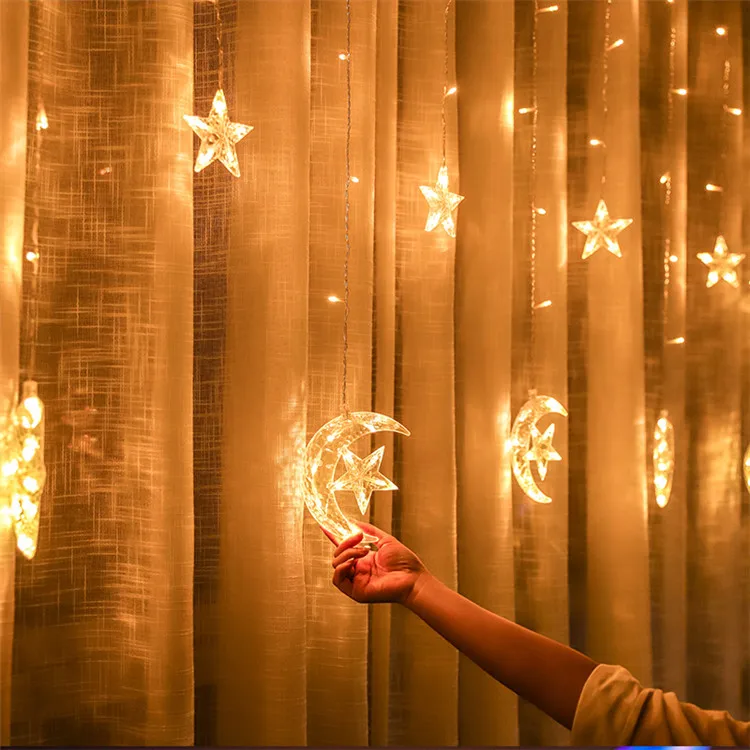 Moon Star LED Curtain Light String Garland Islamic Muslim Party Al Adha Ramadan Decoration EID Mubarak Decor for Home
