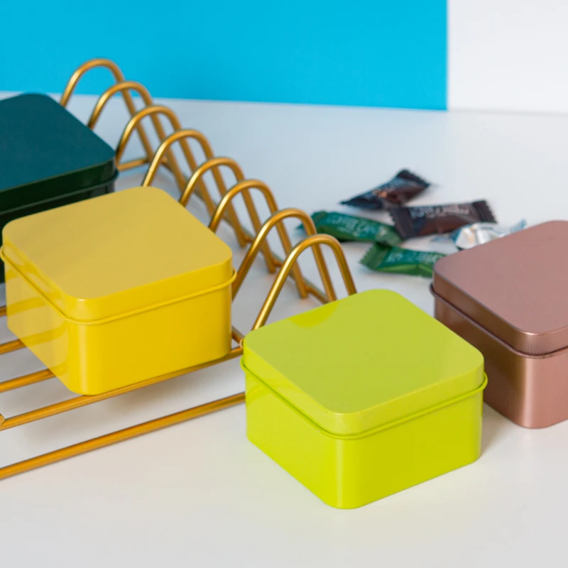 Mini Portable Square Metal Tin Box Solid Color for Gift Coffee Bean Storage Metal Tin Container