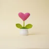 Planta en maceta en forma de corazón de color rojo rosa