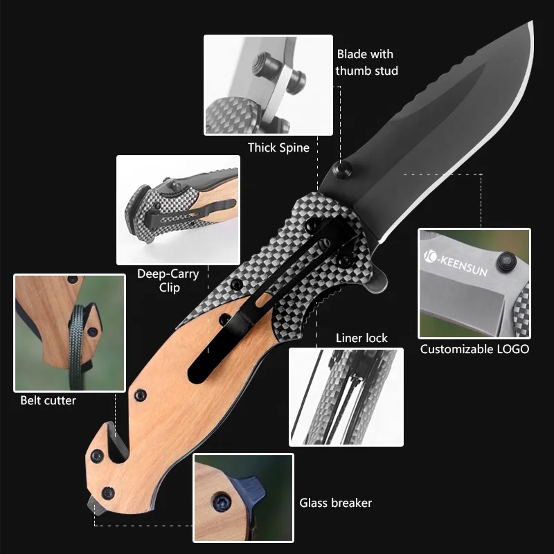 X50 Trending Outdoor Survival Tactical Hunting Pocket Folding Knife with 3Cr13 Blade and Wood Handle OEM for Camping on Sale