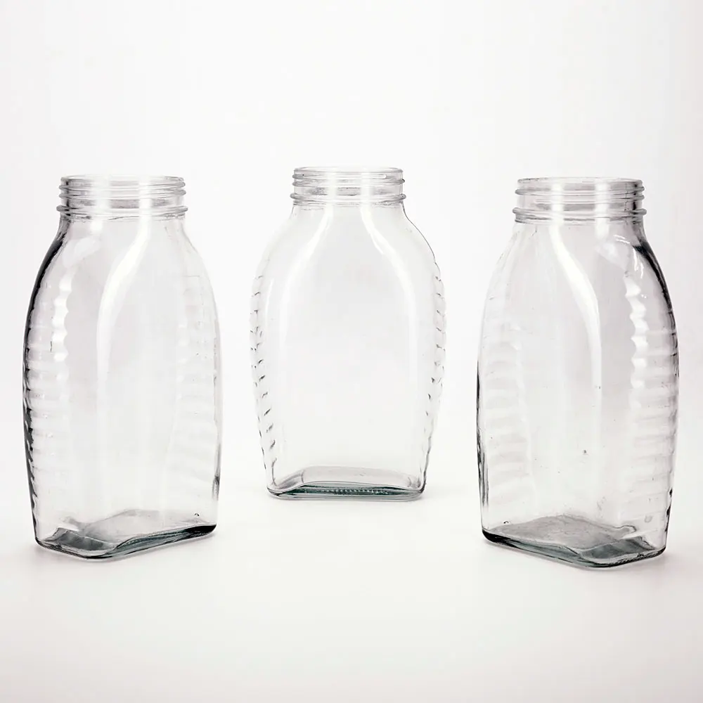 VISTA Empty 650ml Spherical Round Glass Bottle  Honey Jar Square Clear Luxurious Honey Glass Jars with Metal Cap