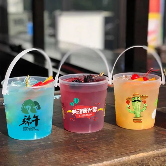 32oz Plastic Transparent Customized Color Stackable 1l Beverage Drink Bucket Plastic Barrel Cups