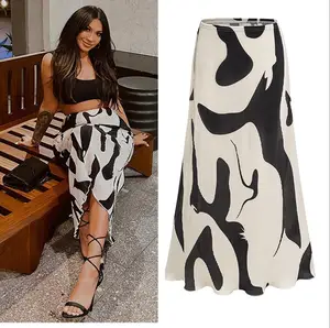 2024 Sexy Streetwear High Waist Printed Half Skirt  Fashion Versatile Loose Casual Long Skirt for Women