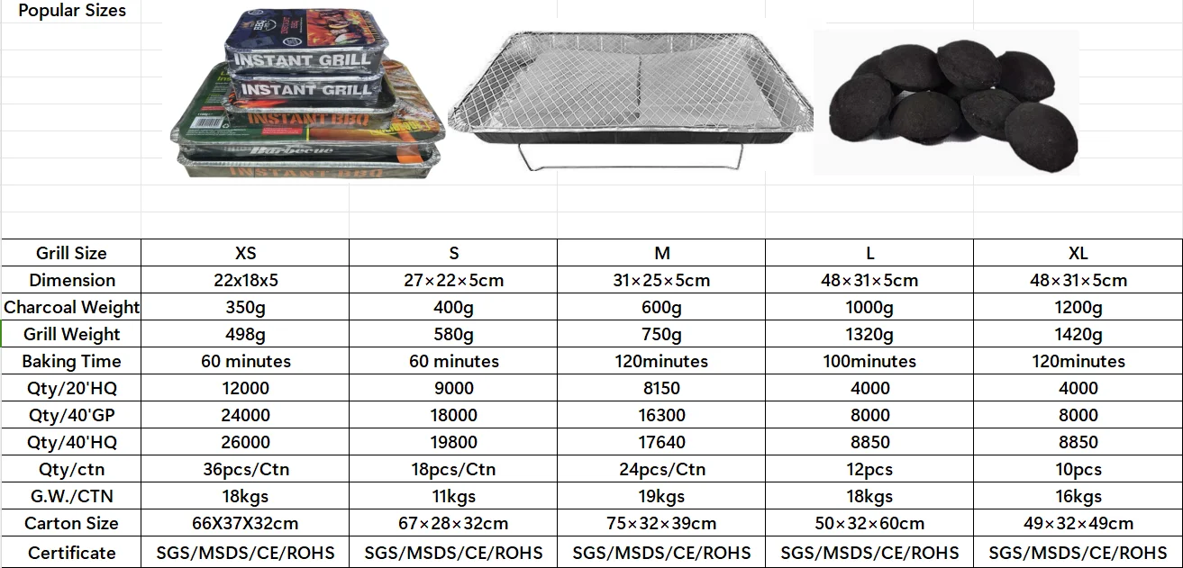 One Time Use Outdoor Camping Barbecue Charcoal Instant Grill Instant BBQ Disposable Grill