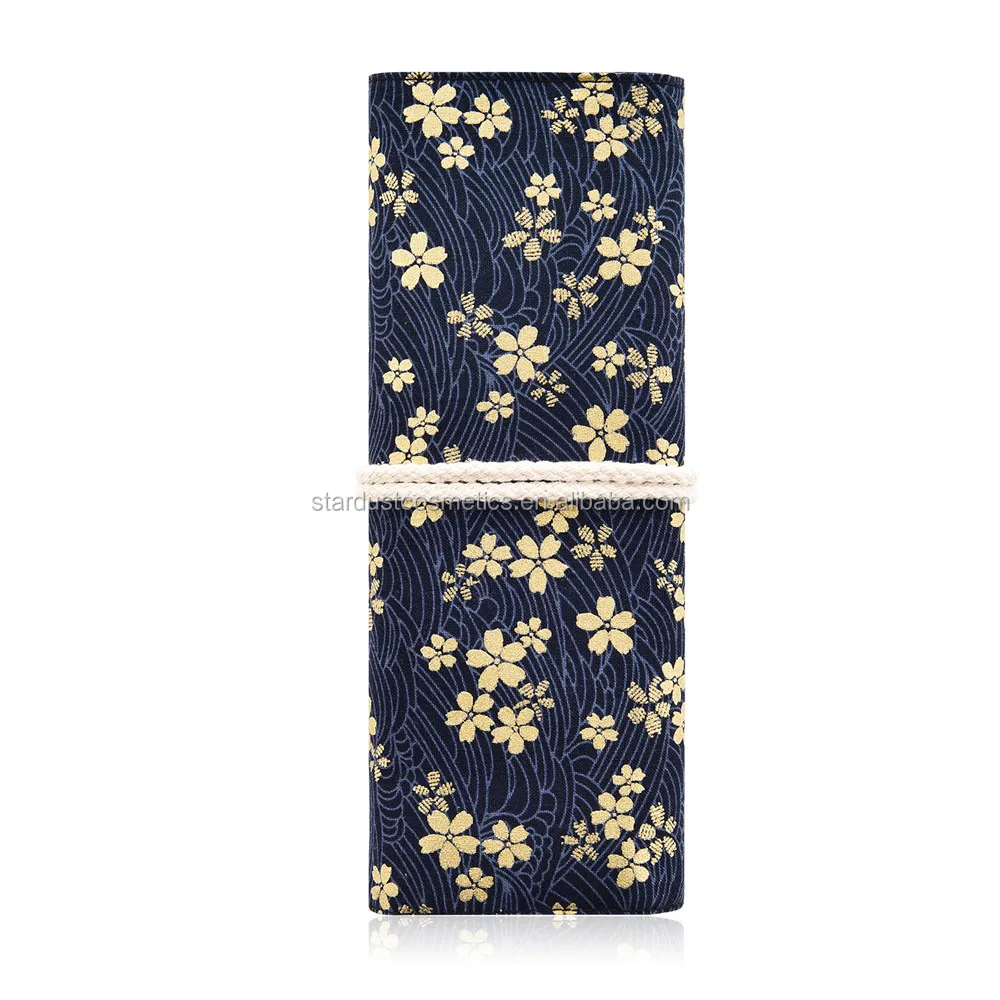 Оптовая продажа, экологически чистый холщовый пакет из искусственной кожи для макияжа, косметичка с 12 карманами