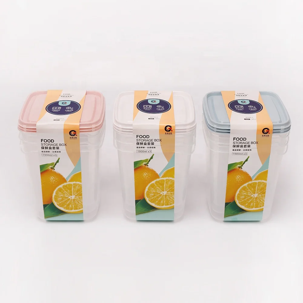 Kitchen Ware Colorful square Plastic Food Storage Containers Set With Lids 3 Piece Set
