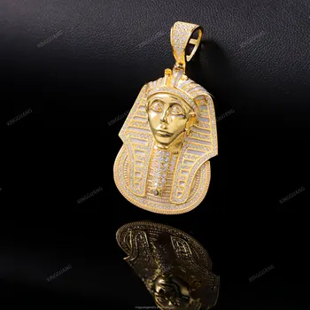 Factory Custom Fashion Design Egyptian Pharaoh Pendant VVS Moissanite Diamond Pass Diamond Tester 925 Sliver Pendant Necklace