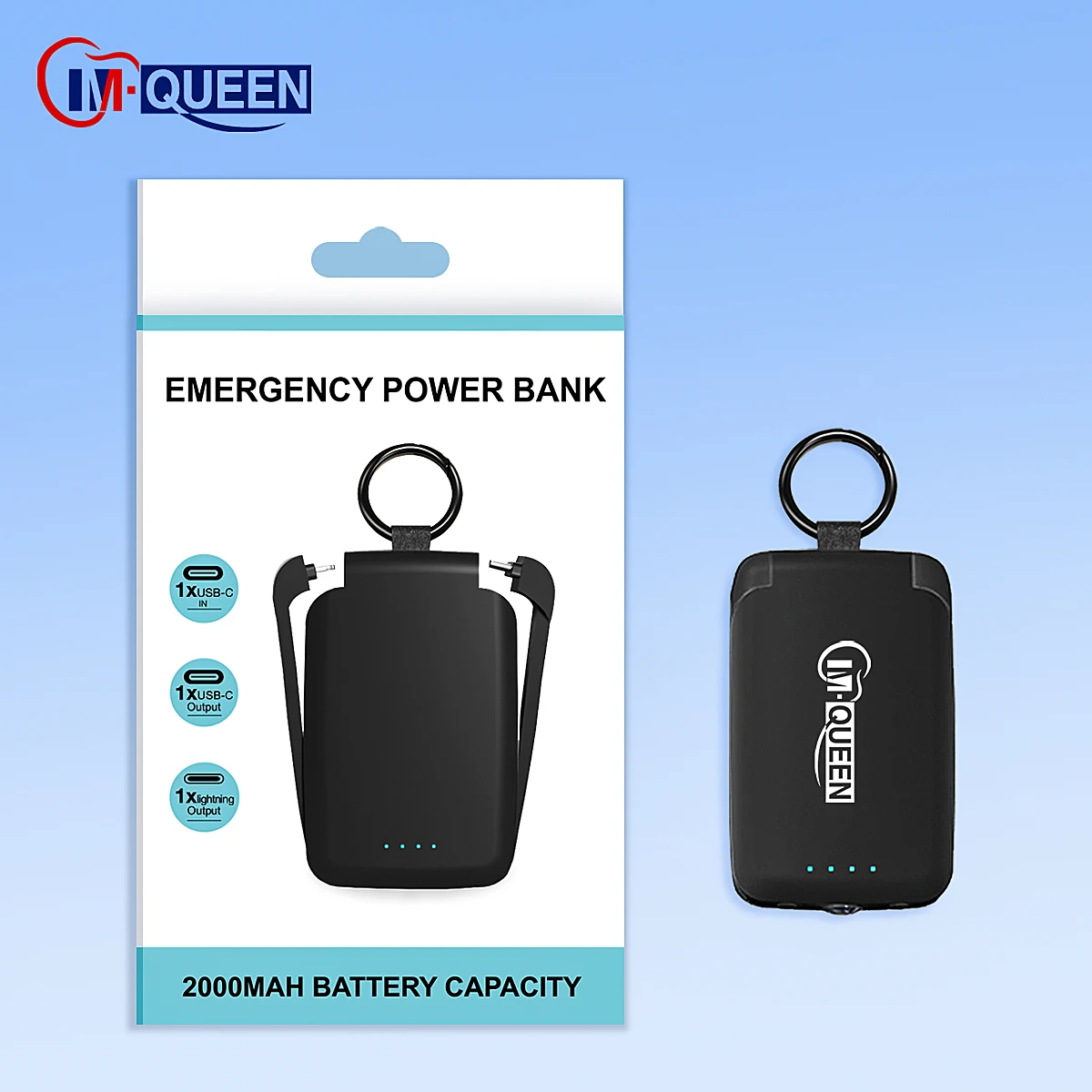 Custom Logo Portable Charger 2000Mah Key Chain Mobile Mini PowerBank Built in Charging Cable Small Power Bank