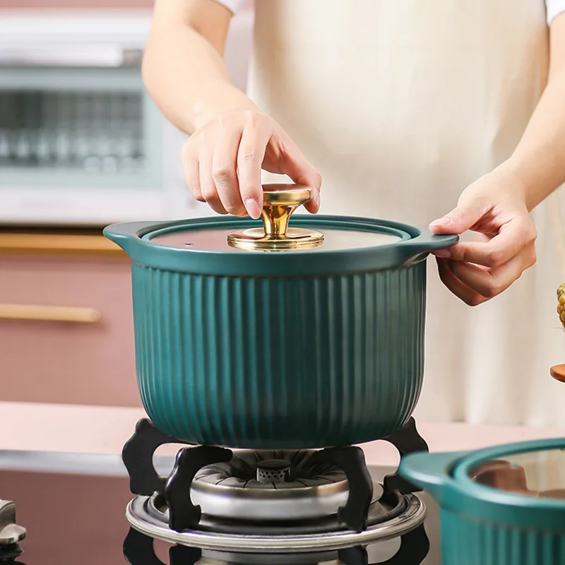 Matte Color Glaze Ceramic Tableware Casserole With Glass Lid High Temperature Resistant Open Flame Household Stew Pot