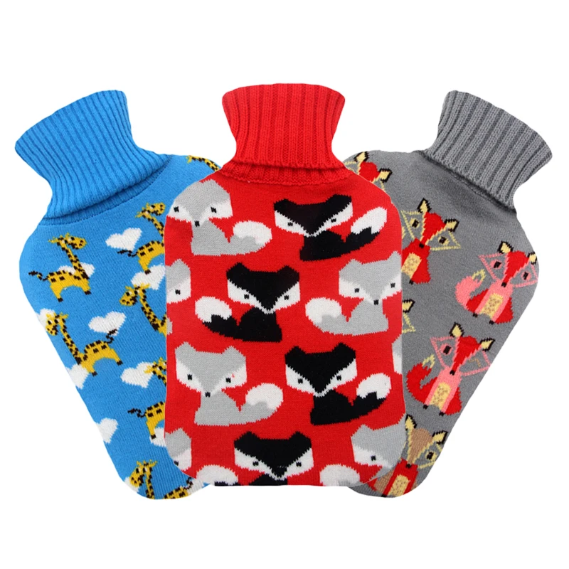 knitted hot water bag rubber manufacturer winter home hand warmer medical hot water bottles with cute custom cartoon cover