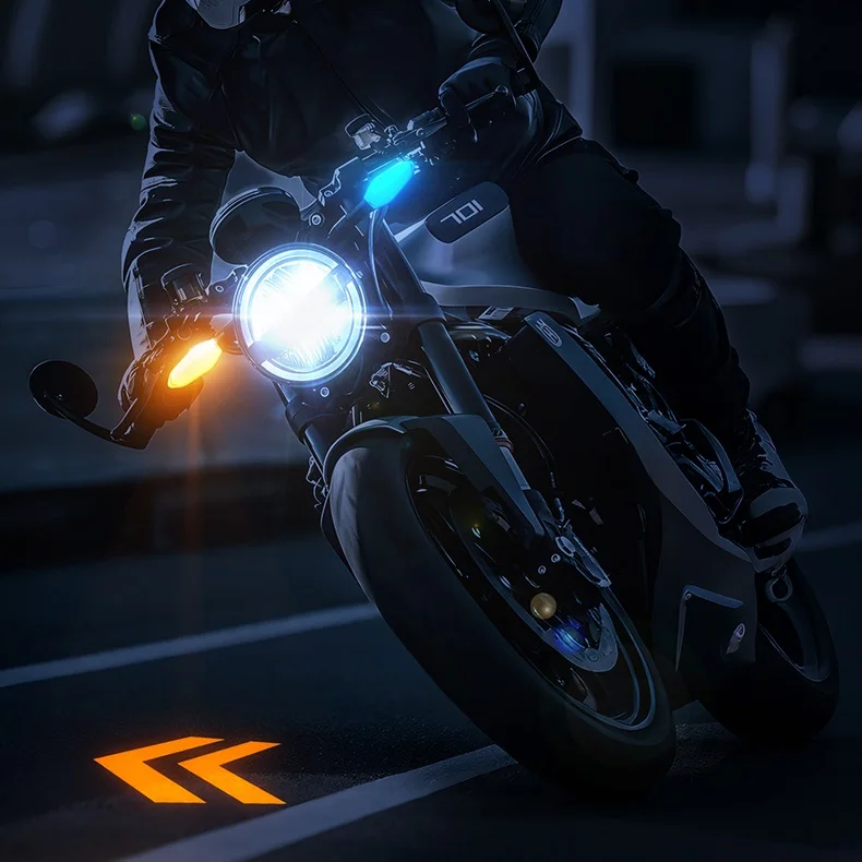 Universal Motorcycle RGB Turn Signal Amber Blink Projector Indicator Lamp Motorbike Scooter Flasher Cornering Signal Tail Light