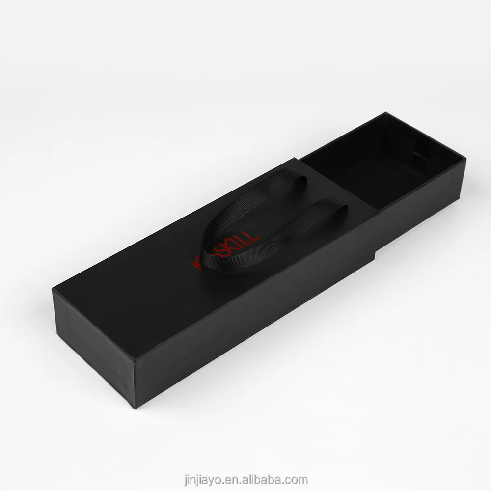 Boîte à tiroir en carton personnalisée avec logo élégant, revêtement UV et vernis, poignée intégrée, avec insert en mousse EVA pour montres, clés et parfums