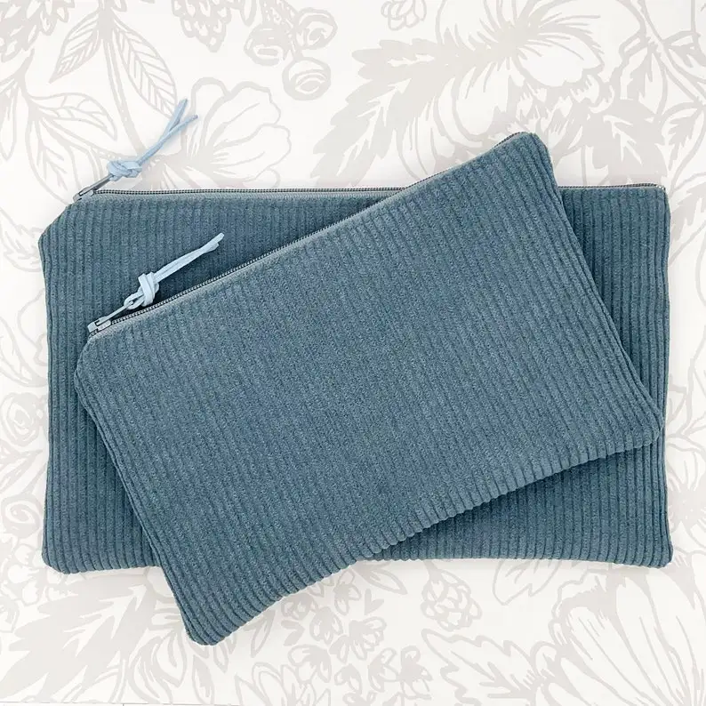 Water Resistant Large Capacity Makeup Travel Brush Pouches Toiletry Corduroy Cosmetic Bag
