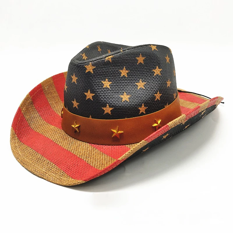 Texas Flag Straw Cowboy Hat; TEXAS FLAG Imprinted Western Hat.