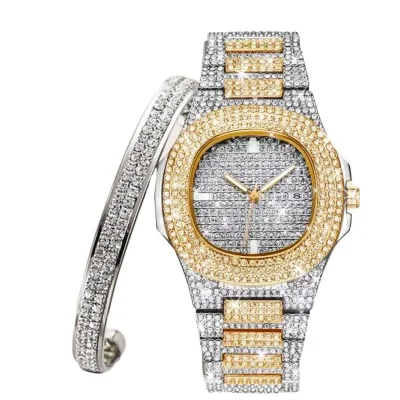 Orologio Uomo/Donna Con Diamanti E Strass - Quadrante Hip Hop, Movimento Al Quarzo, Colori Nero/Oro/Argento - 6