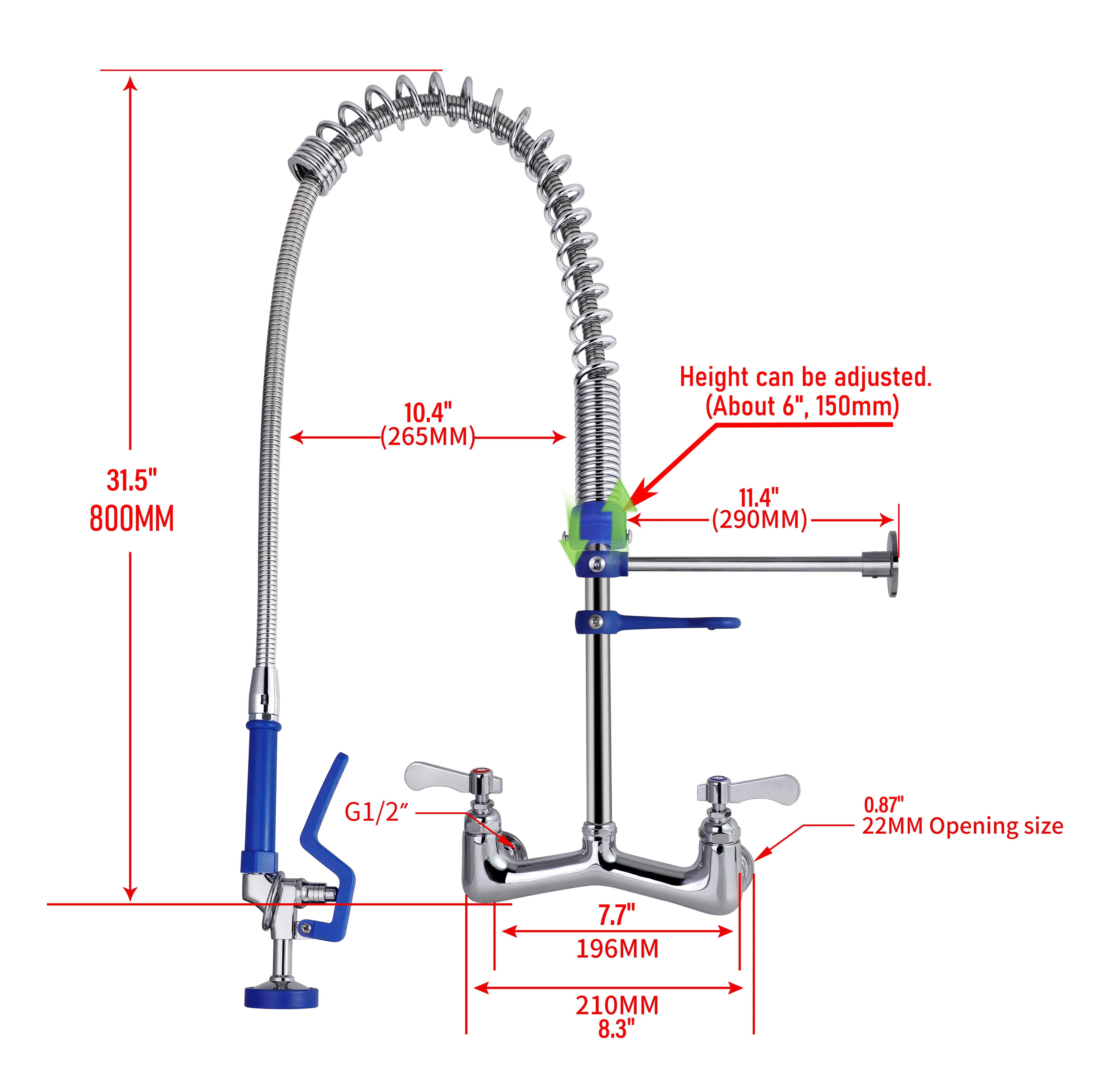 Commercial Kitchen 304 Stainless Steel Pre-Rinse Faucet Taps 2-Hole Industrial Flexible Sprayer Wall Mixer Brass 2-Hole supplier