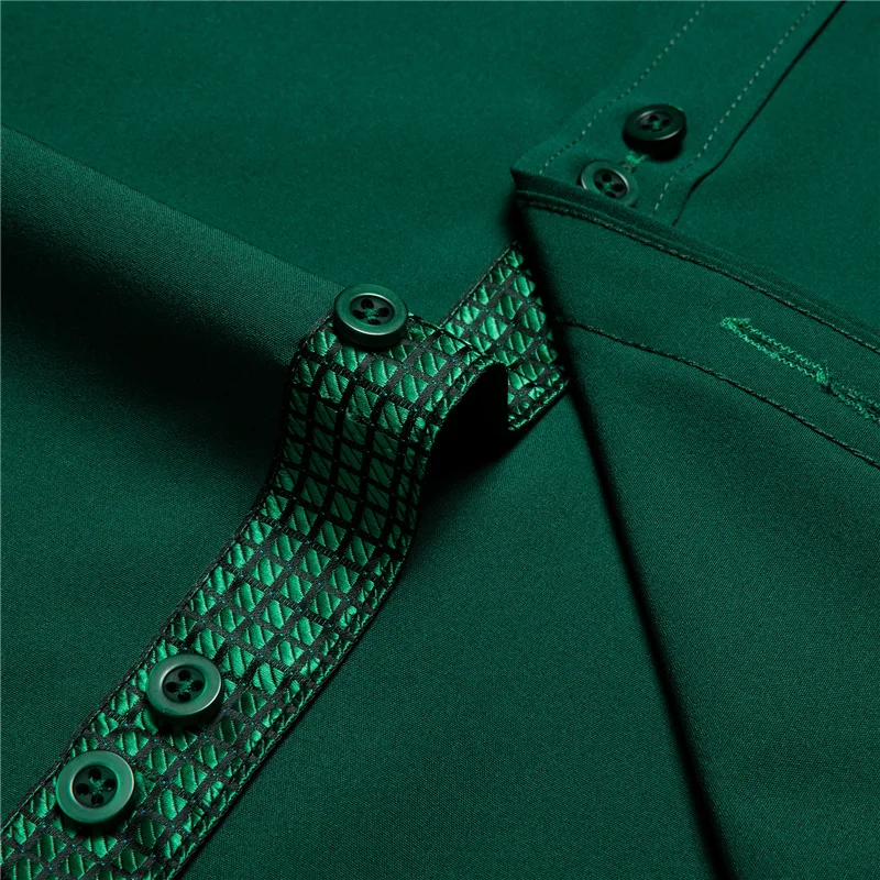 New Dress Shirt for Men Solid Sea Green Splicing  Long Sleeve Shirt Business Formal  Slim Fit Social Shirts Male Clothes